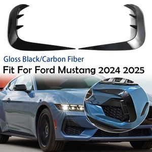 For Ford Mustang 2024 2025 Black/Carbon Front Bumper Fog Light Lamp Trim Covers - Picture 1 of 9