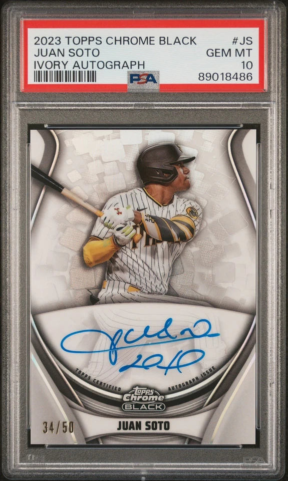 2023 Topps Chrome Black Ivory #WCA-JS Juan Soto PSA 10 GEM MINT Auto 34/50 Padre - Image 1 of 4