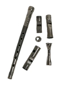 Multiflute Atlas U. Paris Déposée No. 31 Fa F Vintage Flute Whistle Pewter - Picture 1 of 16
