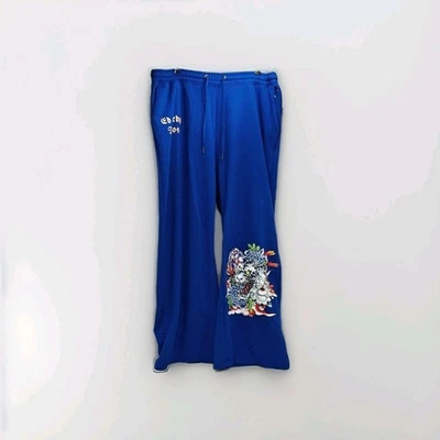 Calça de moletom Ed Hardy feminina azul tigre lótus estampa flare gráfico 3X - Imagem 1 de 4