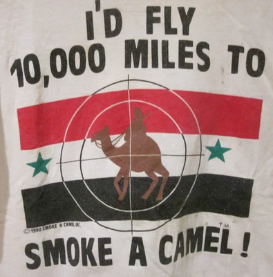CAMISETA DE COLECCIÓN 1990 I'D FLY 10.000 MILLAS PARA FUMAR UN CAMELLO GUERRA IRAQUÍ TALLA XL Foto 1 de 4