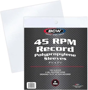 BCW 45 RPM Record Sleeves - 100 Count | Fits Standard 7 Inch Single 45S | Snug-F - Foto 1 di 12