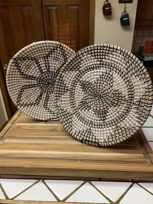 "Juego de 2 cestas boho rústicas tejidas para colgar en la pared de pastos marinos de 14""" Foto 1 de 4