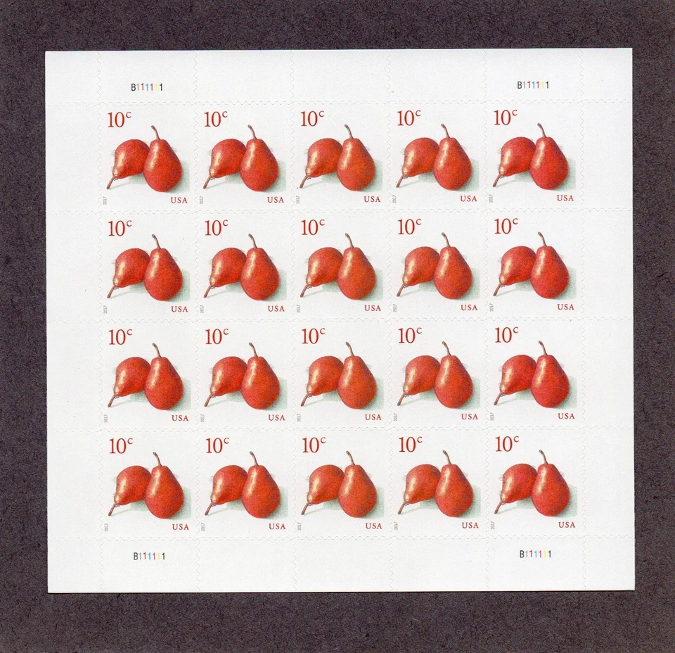 U.S. DEFINITIVE PANE OF 20 SCOTT#5178 2017 10ct RED PEARS MNH P#B111111 - Image 1 of 1