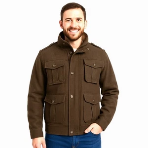 Giacca da campo uomo marrone misto lana L - blu royal stile caccia, multitasche - Foto 1 di 6