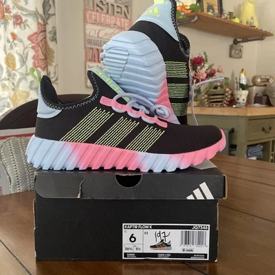 Adidas JQ7348 Kaptir Flow K Sneaker Unisex US 6, Black/Yellow/Clear Sky - Image 1 of 4