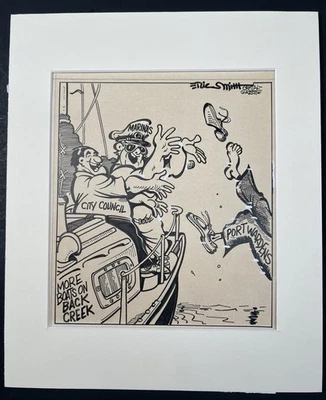 1981 Eric Smith Original Political Cartoon “Man Overboard!!” Capital Gazette - Image 1 of 4