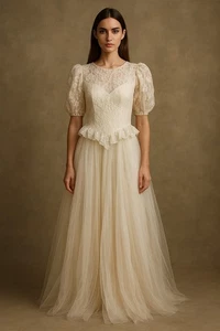 Vestido de novia vintage años 80 GUNNE SAX JESSICA MCCLINTOCK encaje blanco 7 8 - Imagen 1 de 12