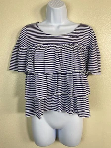 Top Anthropologie Postmark a righe con volant taglia small blu nautico boho con - Foto 1 di 14