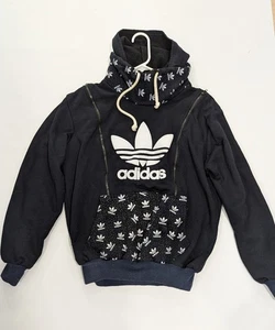 Felpa con cappuccio pullover vintage uomo Adidas Originals nero manica lunga con cerniera anteriore S - Foto 1 di 6