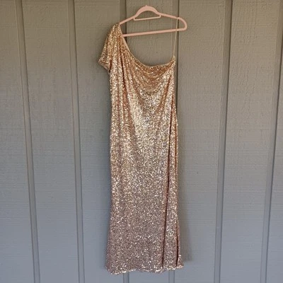 Vestido Badgley Mischka Mujer Lentejuelas Un Hombro Talla Grande 22 Manga Corta Foto 1 de 4