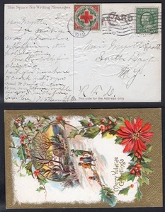 USA Erie Pa 1910 Red Cross Christmas Cinderella Seal on Postcard to South Dayton - Picture 1 of 3