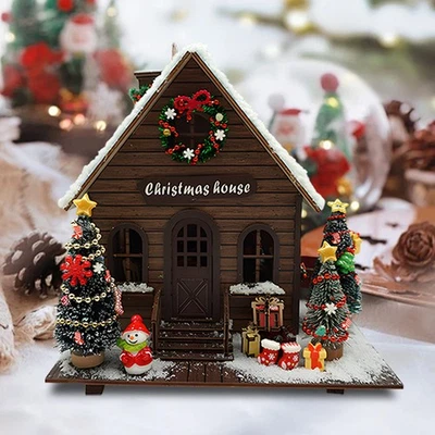 Casa de Natal faça você mesmo brinquedo quebra-cabeça de madeira 3D para adulto presente de Natal casa de bonecas em miniatura - Imagem 1 de 4