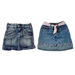 Denim Skirts Girls Sz 5 Embroidered Floral Vintage Jean Elastic Waist- Lot of 2 - Picture 1 of 16