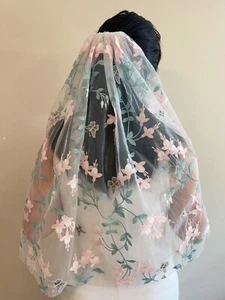 Wildflower veil, Embroidered flower veil, Floral wedding veil, Bridal veil with - Picture 1 of 5