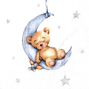 Serviettes en papier bébé naissance garçon ourson lune. Napkins birth boy moon - Imagen 1 de 1