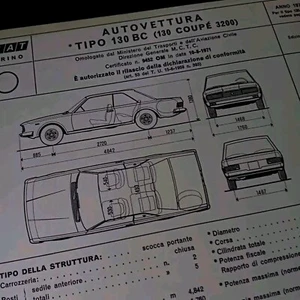FIAT 130 BC COUPE 3200 COPIA SCHEDA OMOLOGAZIONE ITALIANA 1971 ASI - Foto 1 di 9