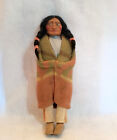 Antique 14" Stuffed Body Wood Legs Mohair Braids Male Indian Skookum Doll