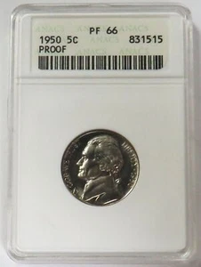 1950 USA PROOF JEFFERSON NICKEL 5c COIN ANACS PROOF 66 - Picture 1 of 2