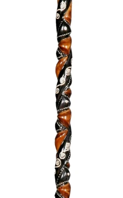 Silver Detailed and Embroidered Wooden Cane Stick, Black and Brown Walking Cane - Image 1 of 4