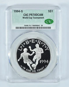 1994-S World Cup Soccer Commemorative Silver Dollar PR70 DCAM CAC - Picture 1 of 5