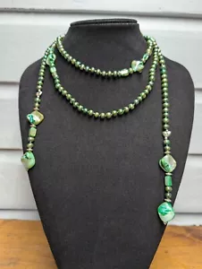 Rich Dark Green Genuine Pearl Beaded Versatile Open Lariat Necklace 145cms .H32 - Picture 1 of 8