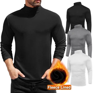 Mens Fleece Lined Turtleneck Long Sleeve T-Shirts Warm Thick Casual Pullover Top - Picture 1 of 19