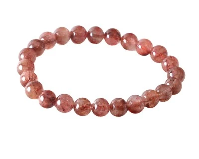 Bracelet women rutile quartz Bronze Red 8mm Gemstone Tourmalinated Adjustable - Image 1 of 3