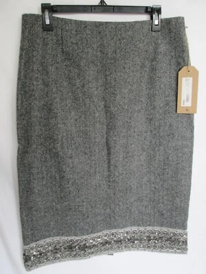 NWT $750 Black Fleece by BROOKS BROTHERS Black/Gray Herringbone Wool Skirt 32" - Image 1 of 4