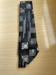 Vintage Wembley Mens Neck Tie 58 Inches Long Black With Brown Gray Abstract - Picture 1 of 3