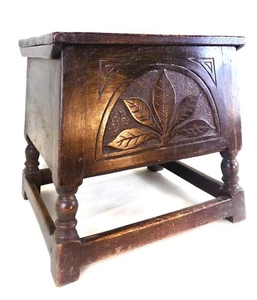 English Antique Oak Jacobean Style Box Stool. Carved Details. Free Shipping.  - Picture 1 of 12