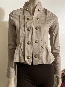 Beige metal button double-breasted military fitted Demi-season Size S jacket Top - Picture 1 of 6