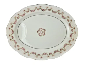 Vtg Theodore Haviland Hamilton 14x11 Oval Platter Pink Floral Scalloped Edge USA - Picture 1 of 12