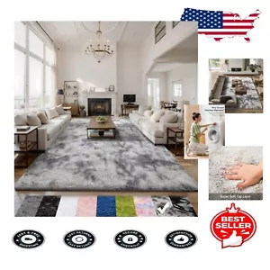 Machine Washable 8x10 Soft Shag Rug - Non-Slip Indoor Carpet in Grey & White - Picture 1 of 9