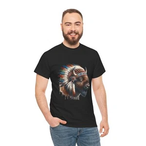 Tocado indio nativo ON Spirit arte búfalo camiseta de algodón arte nativo americano - Imagen 1 de 22