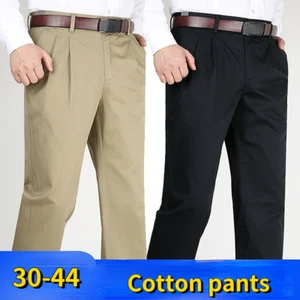 Men Cotton Pleated Pants Trousers Retro Casual Formal Business Straight Leg - Picture 1 of 17