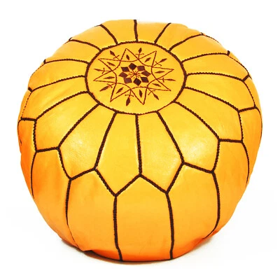 Leder Sitzhocker orientalische Sitzkissen Pouf Pouffe Ottoman Sitz kissen Gelb - Bild 1 von 4