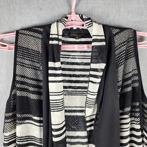 Alberto Makali Woman Cardigan M Black White Sleeveless Waterfall Layered Fringed - Picture 1 of 13