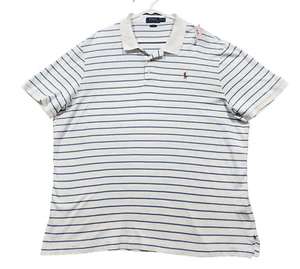 Polo Ralph Lauren Polo Shirt Mens 2XL White Blue Striped Classic Fit 100% Cotton - Picture 1 of 10