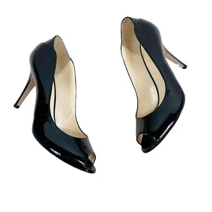 Max Mara Black Patent Leather Peep Toe Pumps Stiletto Heels Size 39 US 8.5 - Picture 1 of 9