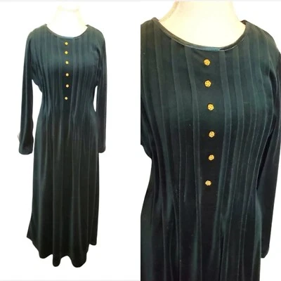 Maxi Vestido Modesto De Terciopelo Verde Oscuro Grunge Años 90 De Colección Manga Larga EE. UU. Talla M/L Foto 1 de 4