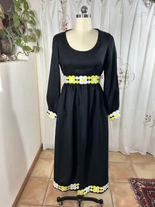 1970er Casa de Patricio bestickt schwarz Maxikleid Hippie mexikanisches Festival 6/S - Bild 1 von 11