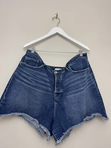 Good American Distressed Shorts Plus Size 20 High Rise Dark Wash Stretch Cotton - Picture 1 of 4