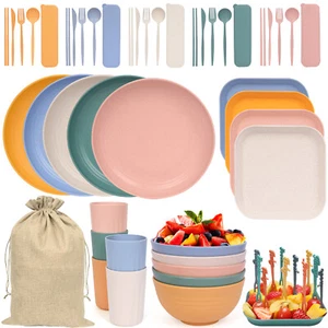 52 pcs Camping Besteckset Set, Picknick Plaste Geschirr Tafelservice 5 Personen - Bild 1 von 7