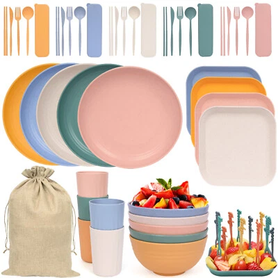 52 pcs Camping Besteckset Set, Picknick Plaste Geschirr Tafelservice 5 Personen - Bild 1 von 4