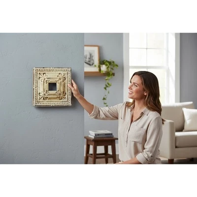 Decorative Wall Art Square Tin Panel Accent Mirror Rustic Farmhouse 12 Inch - Image 1 of 4