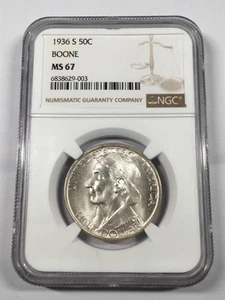 1936-S BOONE COMMEMORATIVE SILVER HALF DOLLAR NGC MS67 6EFF25 - Picture 1 of 4