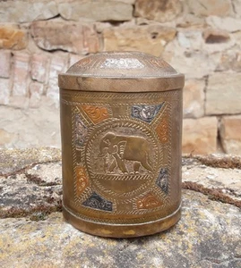 ***ANTIKE TEEDOSE*MESSING*ELEFANT*ZISELIERT*VERSILBERT*KUPFER*BRASS*INDIEN*** - Bild 1 von 13