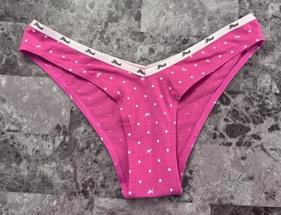 NWT VICTORIA'S SECRET PINK POLKA DOT DOG LOGO BAND V STYLE TANGA CHEEKY PANTIES - Image 1 of 4