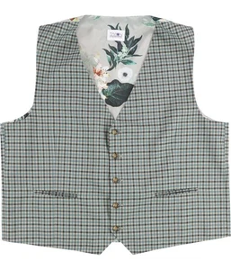 Tayion Collection Mens Plaid Five Button Vest, Blue, X-Large - Picture 1 of 2